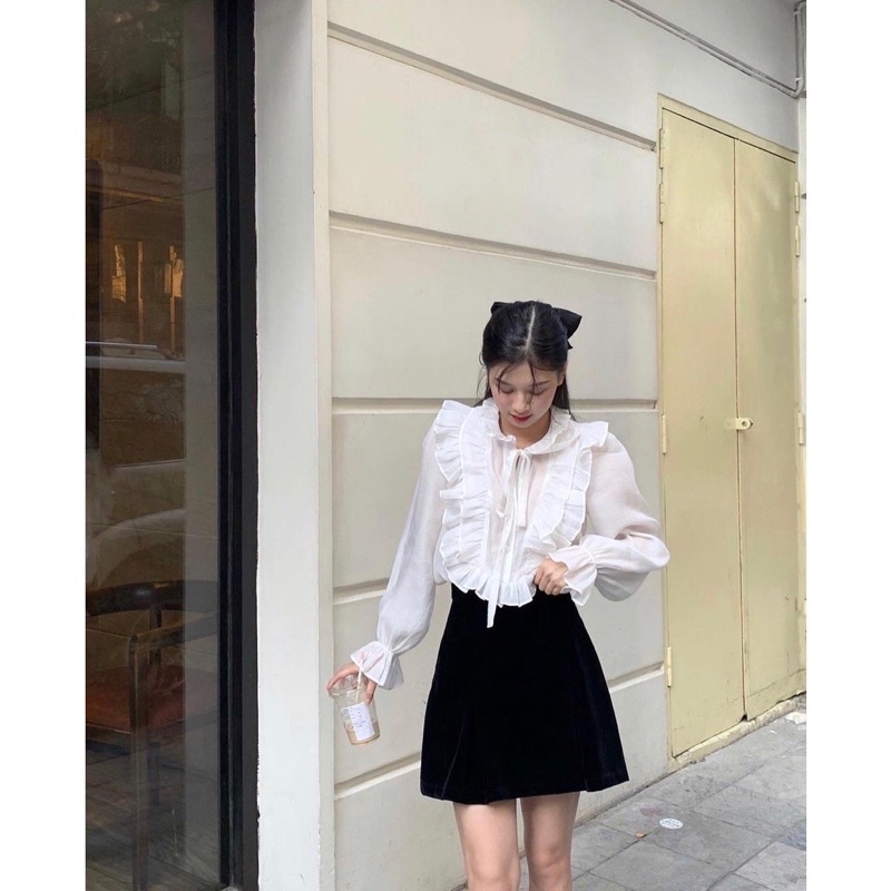 Pass áo Emy Shirt - Áo sơ mi bèo nơ cổ chất tơ mềm - Seduisant size S