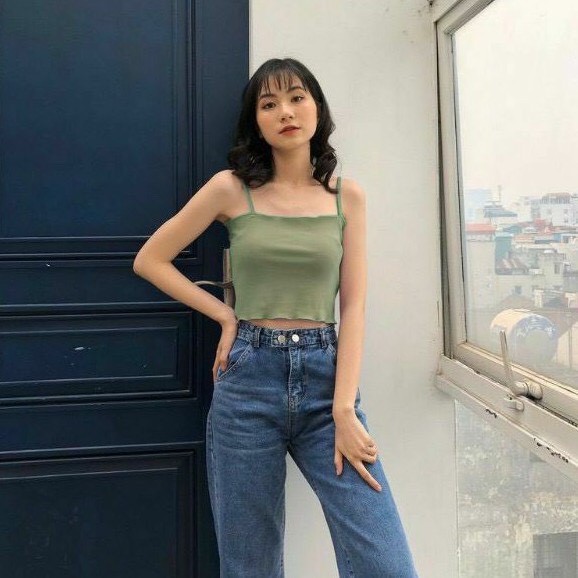 Áo Hai Dây ❤️ Áo 2 Dây Croptop Nữ ❤️ Viền Bèo Nhiều Màu Chất Thun Cotton Co Dãn Siêu Mát Cute Phô Mai Que