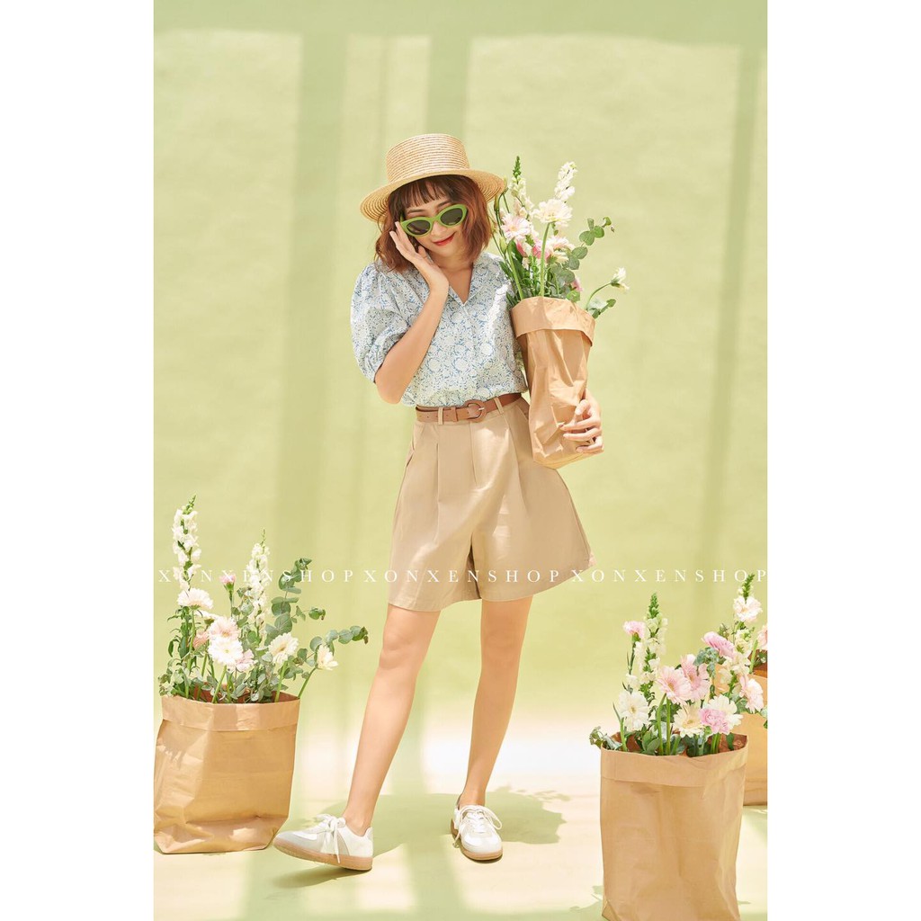 Sơ mi cổ tàu, sơ mi hoa nhí cổ bẻ dễ thương XONXEN SHOP free size mã 5377