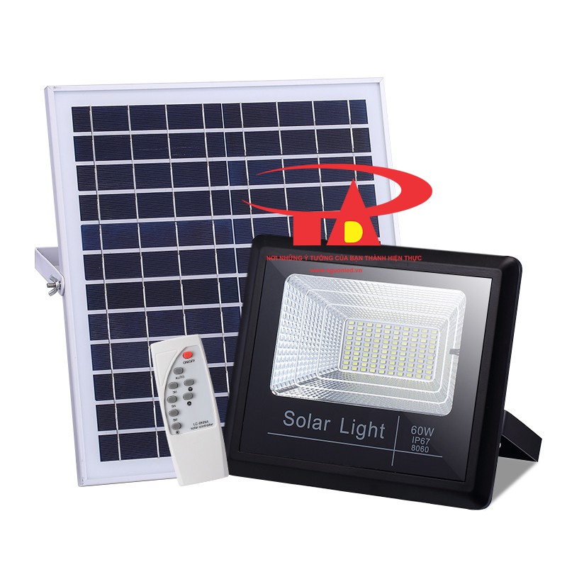 Solar Light 60W, Đèn pha năng lượng mặt trời (NÊN MUA) loại tốt, giá rẻ, chất lượng dùng chiếu sáng banner...