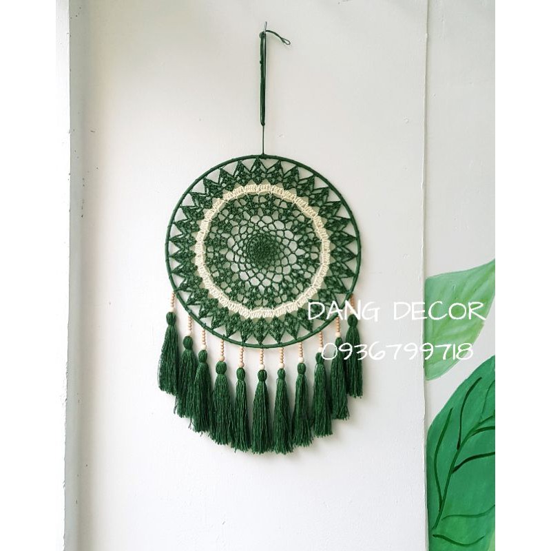 [FOLLOW US GIẢM 30K] Dreamcatcher xanh rêu trang trí nhà cửa phong cách Boho (hình shop tự chụp)