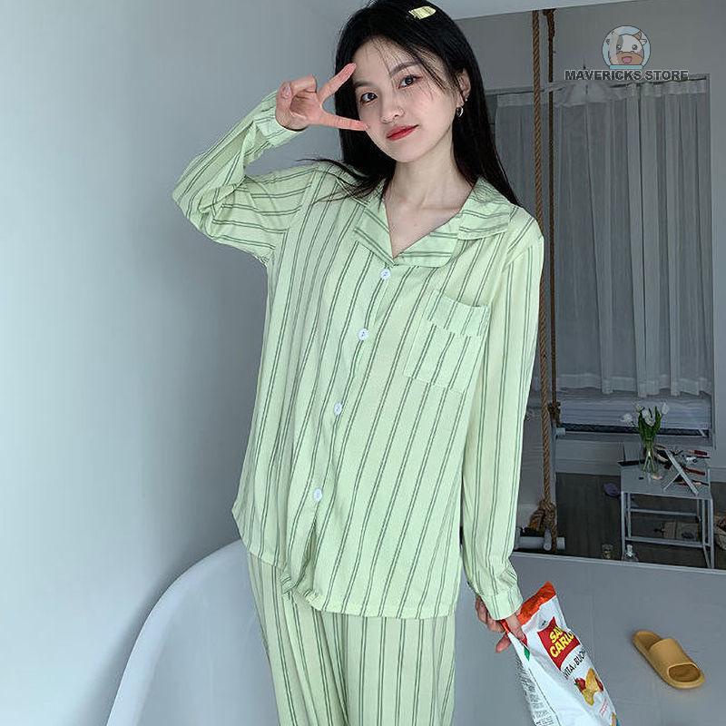 Bộ đồ ngủ pijama dài tay họa tiết kẻ sọc mới