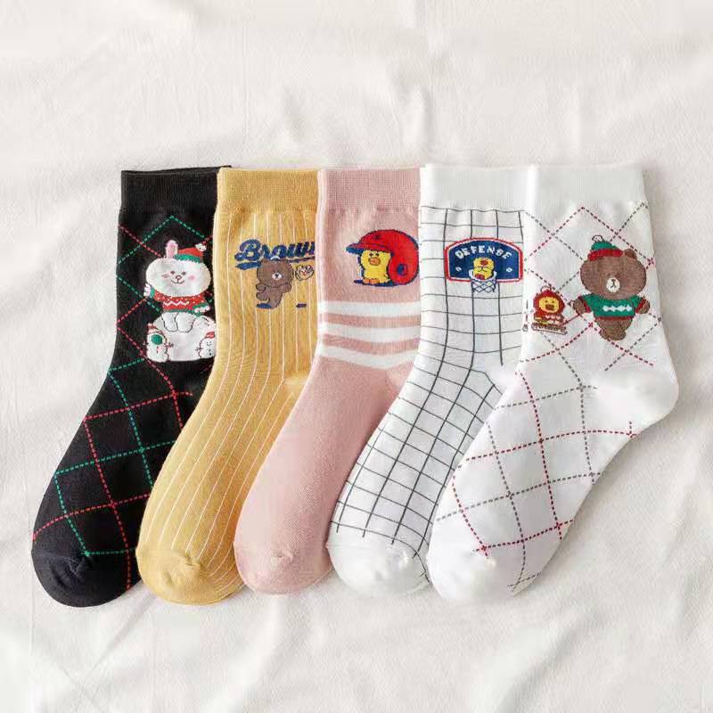 Vớ Cao Cổ Line Friend Tất Cao Cổ Cotton Hoạ Tiết In Hình Dễ Thương Nhật Bản Hàn Quốc Ulzzang Hot Trend Vớ bốn mùa