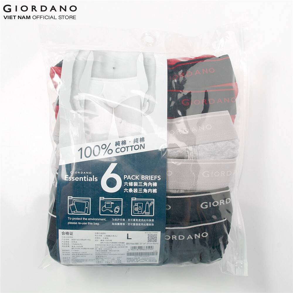 Bộ 6 Quần Lót Nam Dạng Tam Giác Giordano Cotton Briefs 01177014