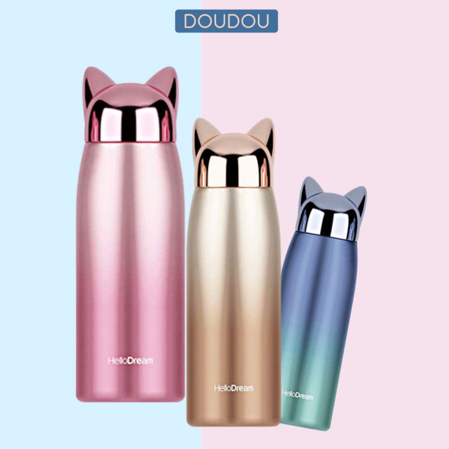 Bình Giữ Nhiệt INOX Không Gỉ, Dung Tích 300ml Giữ Nhiệt Cực Tốt Thiết Kế Tai Mèo Sang Trọng J-2209