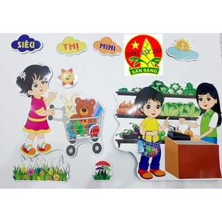 Tranh góc mầm non siêu thị mini [ Xốp ép giấy bóng đẹp ]