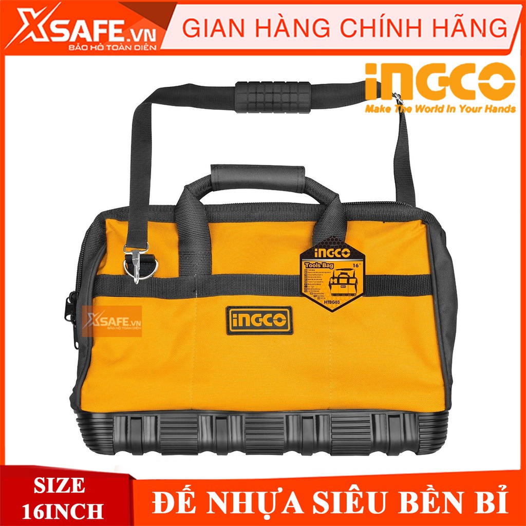 Túi đồ nghề Ingco HTBG03 16 inch đế nhựa chống mài mòn, vải chống thấm / túi đựng dụng cụ đa năng cơ khí, điện lạnh