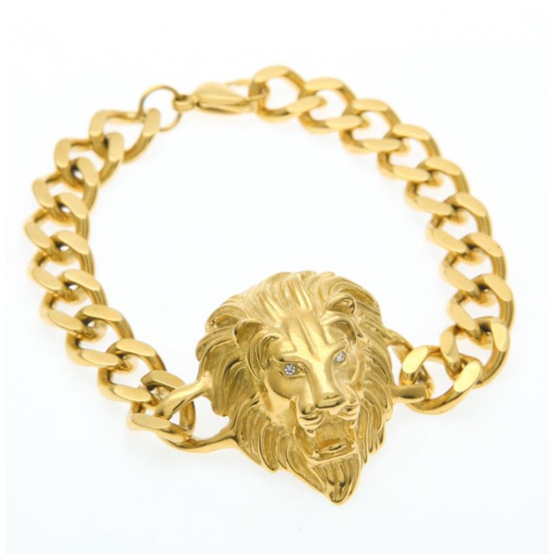 Vòng Tay Chuỗi Xích Bằng Hợp Kim Không Gỉ Màu Vàng Hình Đầu Sư Tử Nhiều Màu Sắc