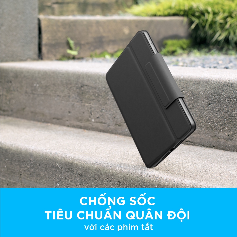 Bao da kèm bàn phím Logitech Rugged Folio dành cho ipad Gen 7, 8, 9 - Chống sốc, bảo vệ chắc chắn, Mỏng