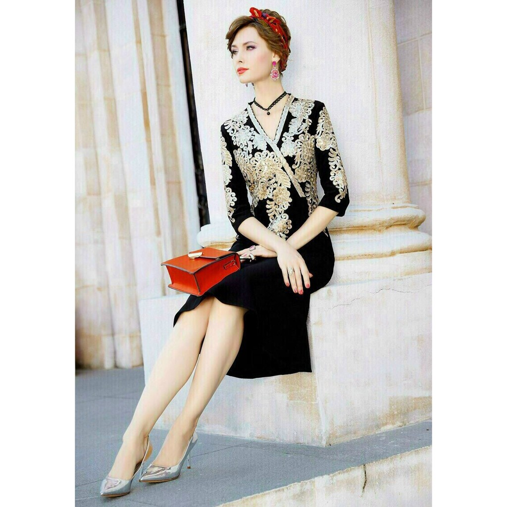 HÀNG NHẬP - ĐẦM THUN BODY ĐUÔI CÁ THÊU KIM SA CAO CẤP - MH603455