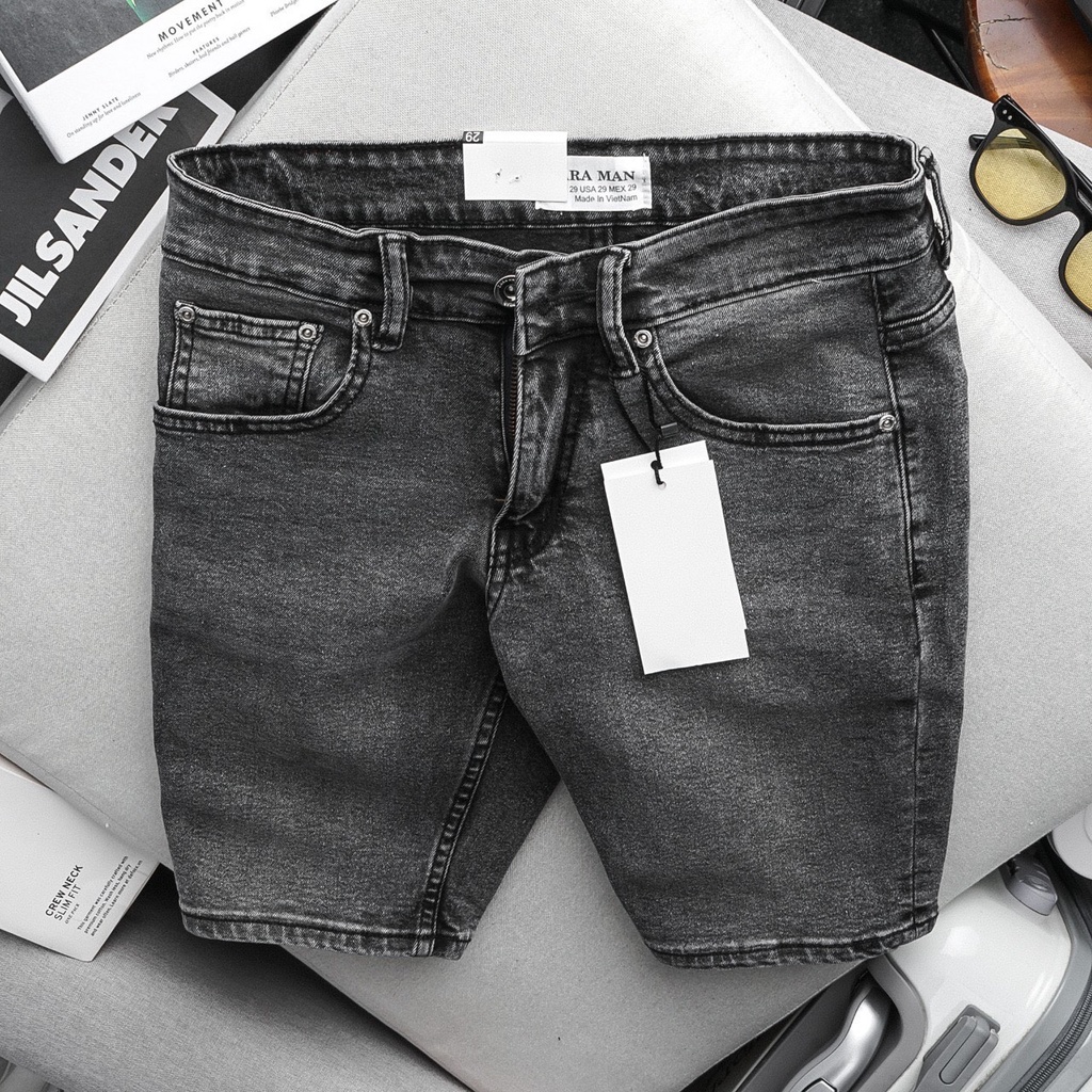 Quần short jean nam ống suông VNXK màu đen xám cotton