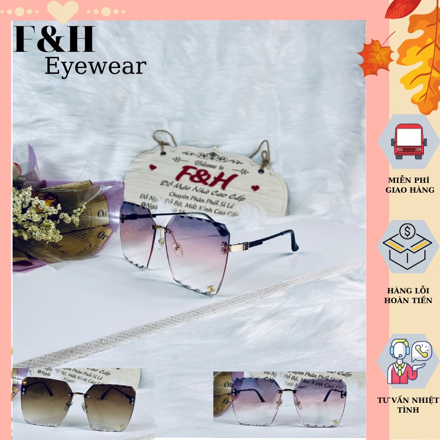Kính mát F&H chống tia UV400, kính râm tròng vuông thời trang nữ cao cấp