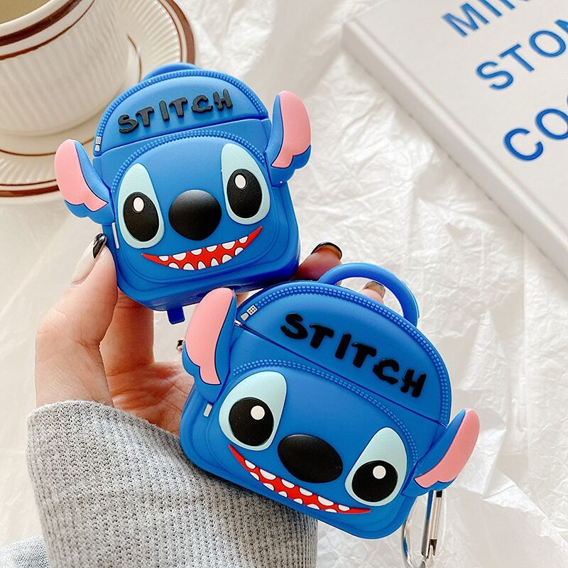 Vỏ Bảo Vệ Hộp Sạc Tai Nghe Airpods 1 2 3 Pro Hình Stitch Dễ Thương Kèm Móc Treo Tiện Dụng
