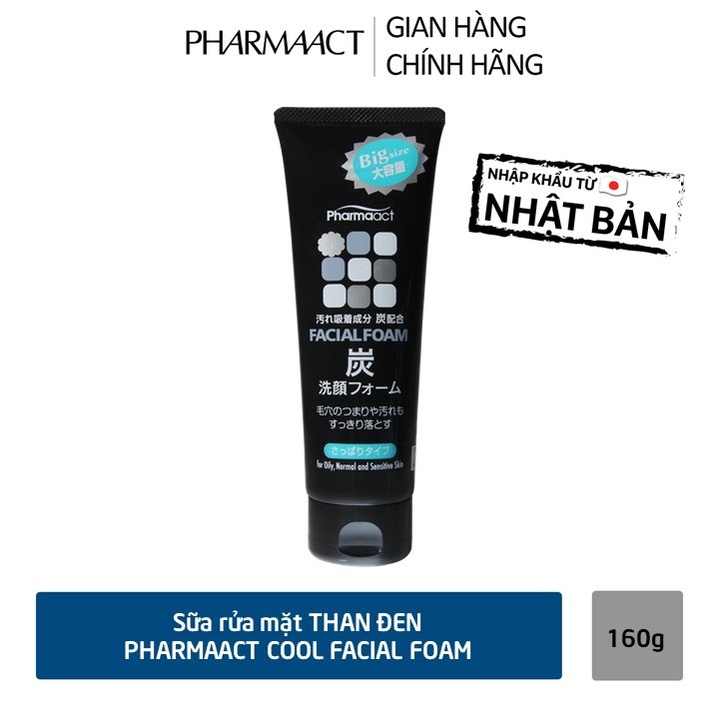 Sữa Rửa Mặt Than Hoạt Tính Ngăn Ngừa Mụn Dành Cho Nam Pharmaact Charcoal Facial Foam (160g)