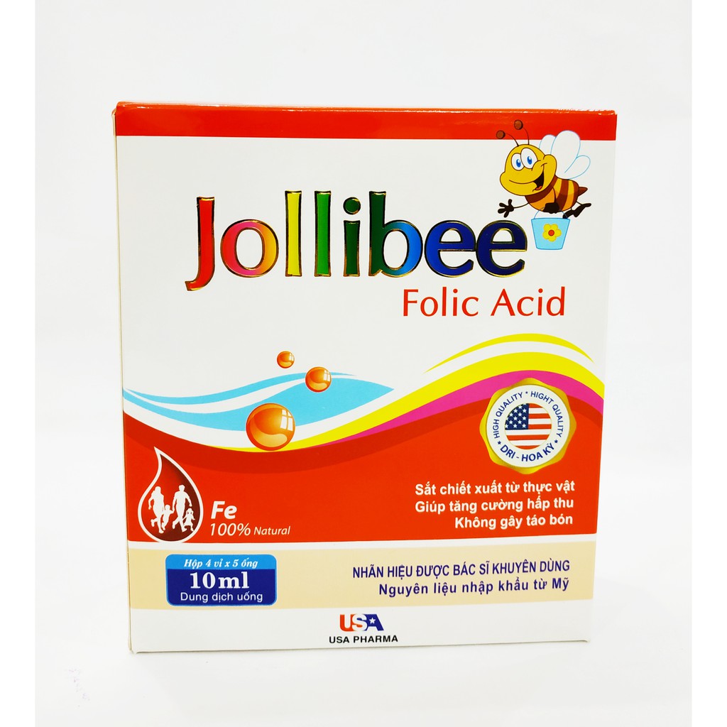 Siro Bổ Sung Sắt Nước  - Cho Người Thiếu Máu, Thiếu Sắt Cho Mẹ Và Bé - Jollibee Folic Acid - Hộp 20 Ống