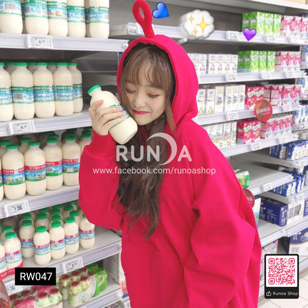 [Runoa] Áo khoác nữ Teletubbies áo hoodie oversize áo trùm đầu dài tay