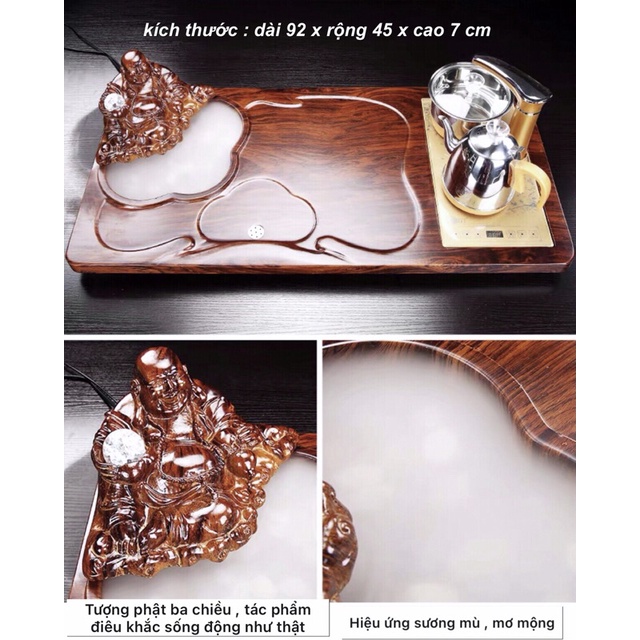 Bàn trà điện gỗ thông minh đa năng tự động,phật di lặc 0114 ôm hồ lô phun nước quà pha lê thuỷ tinh quay phong thuỷ