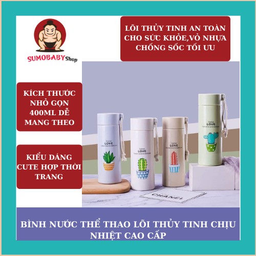 [ GIÁ HỦY DIỆT ]Bình nước thể thao lõi thủy tinh bọc nhựa ngoài,chịu nhiệt cao