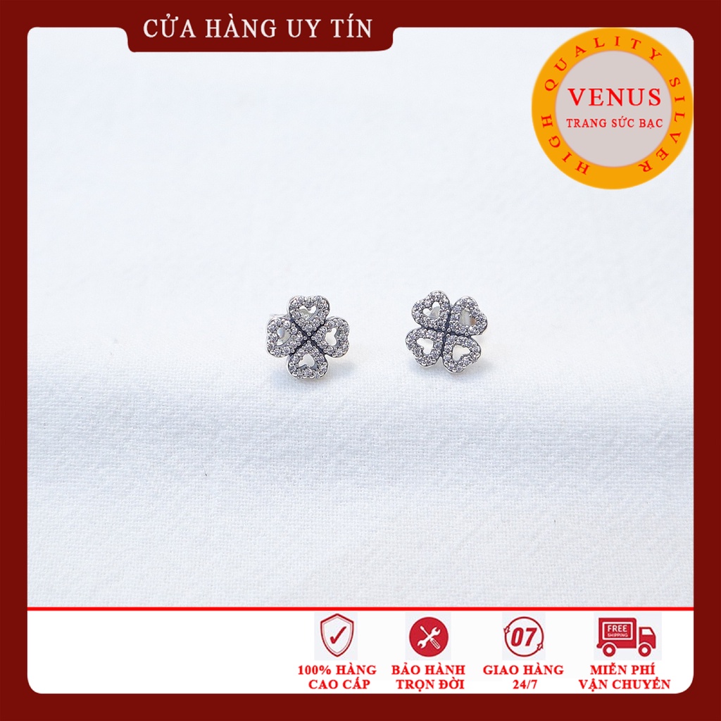 [Hàng cao cấp] Bông tai cỏ 4 lá- Trang sức bạc Venus