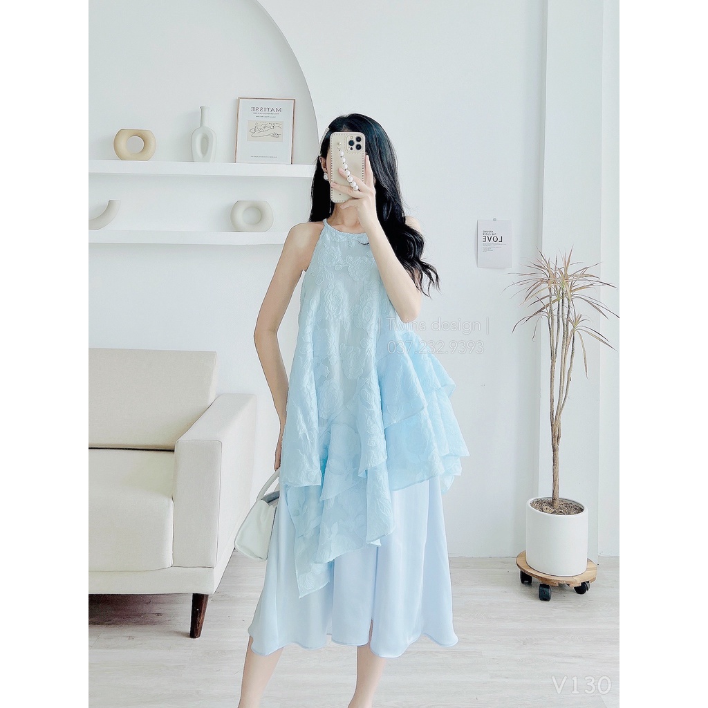 Váy yếm nữ, váy hoa TWINS STORE chất gân hoa, lót lụa cao cấp - V130