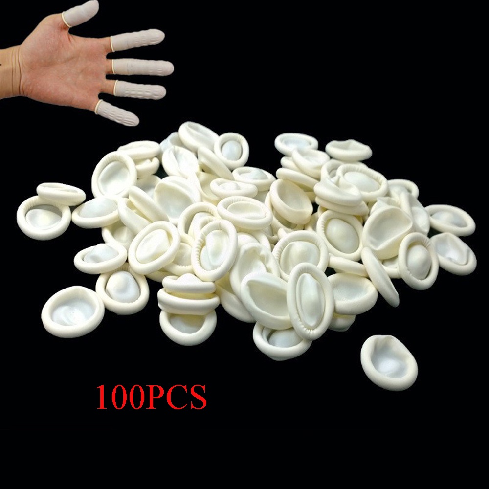 MIOSHOP 100PCS Disposable Finger Cover Natural Rubber Non-slip Latex Finger Cots Fingertips Protector Gloves