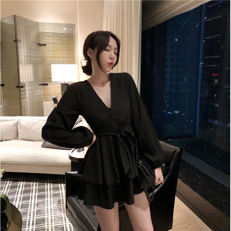 Xiaozhainv Đầm dáng chữ A tay dài cổ chữ V quyến rũ cho phái nữ | BigBuy360 - bigbuy360.vn