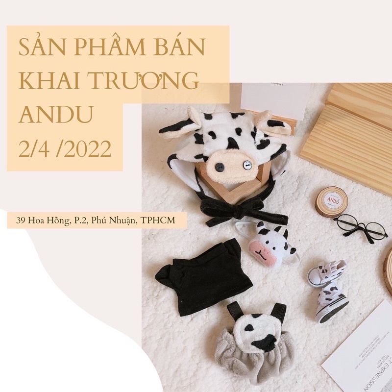 Set Bò Sữa outfit doll quần áo cho búp bê size 15-20cm, búp Hàn Quốc