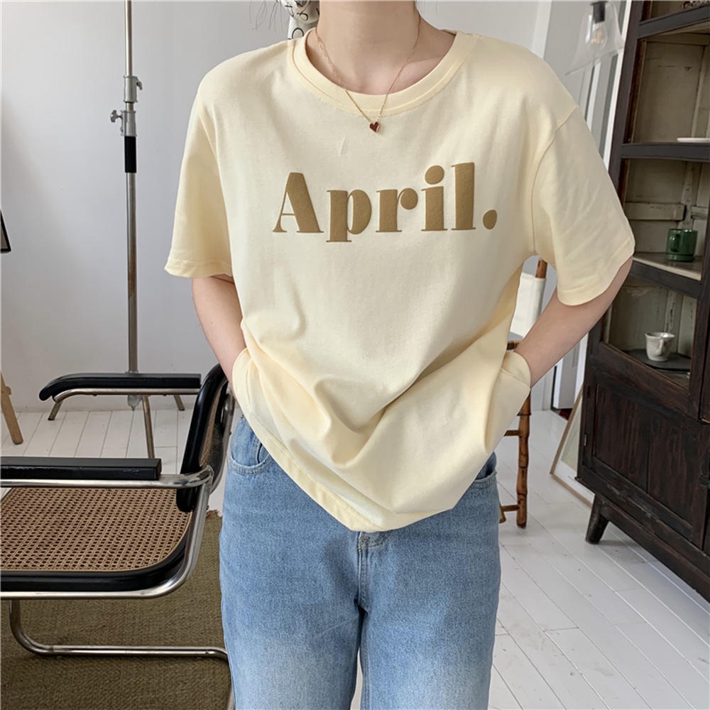 Áo Thun Tay Ngắn Cổ Tròn Form Rộng In Chữ Màu Nước 50080