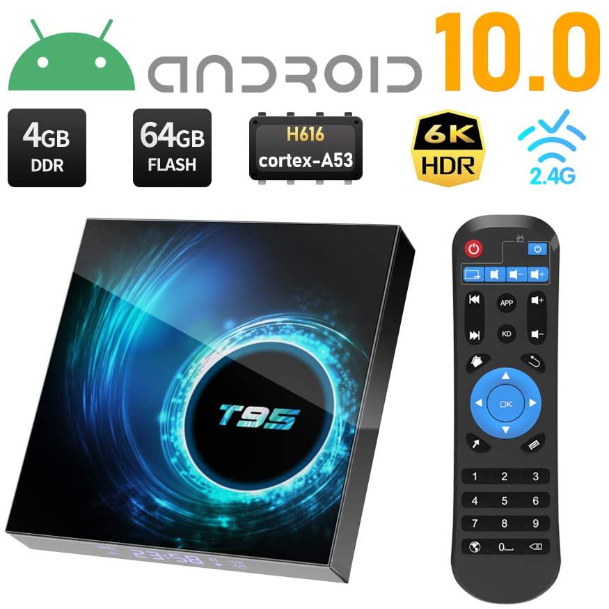 Android tivi box T95 H616 mới 4GB RAM 32GB ROM android 10 cài sẵn bộ ứng dụng giải trí miễn phí vĩnh viễn