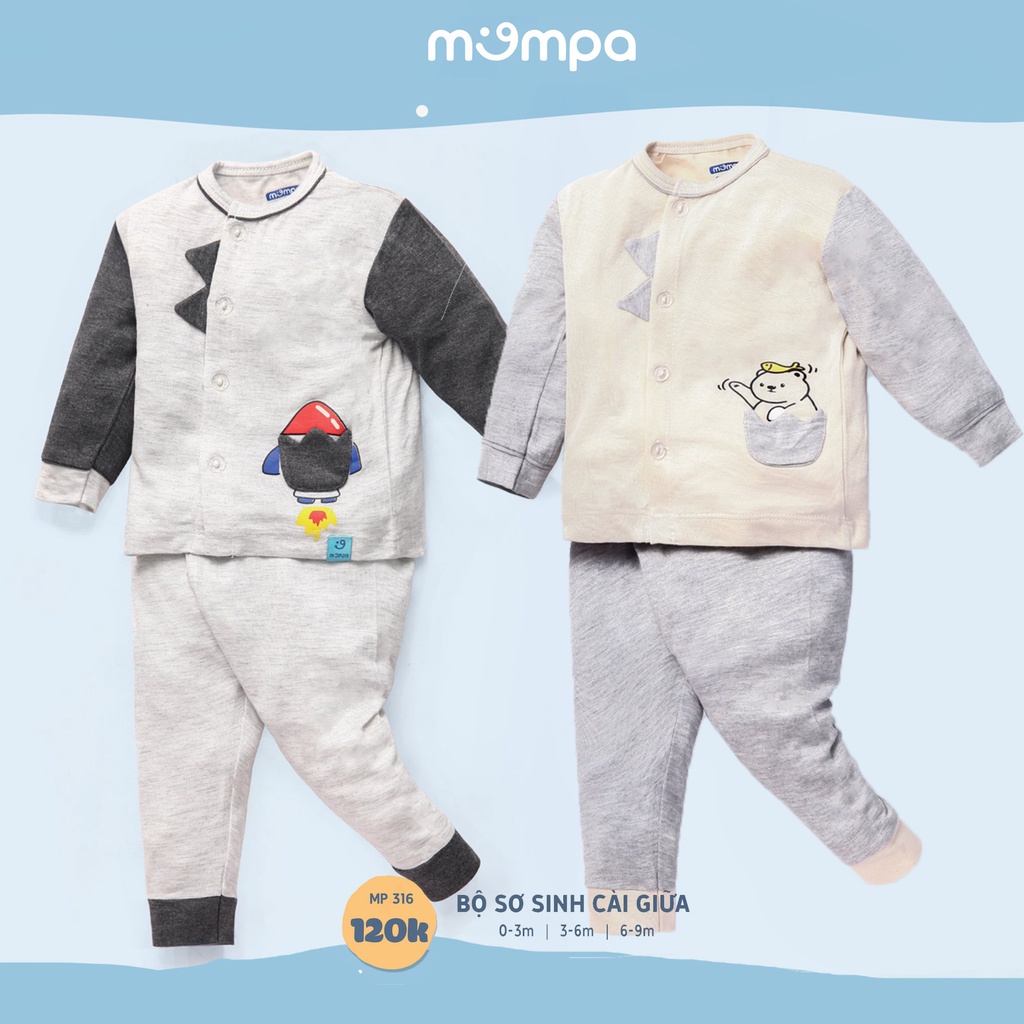 Set đồ sơ sinh cài giữa cho bé từ 0 đến 9 tháng vải Modal mềm mịn Mompa MP 316