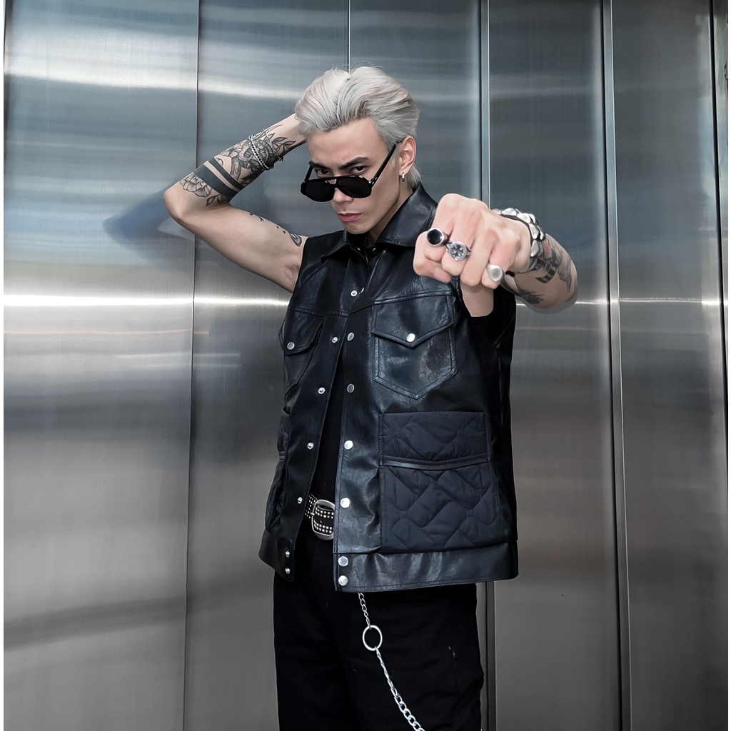 Áo gile chất da PU cao cấp phong cách SNAZZY LEATHER GILE