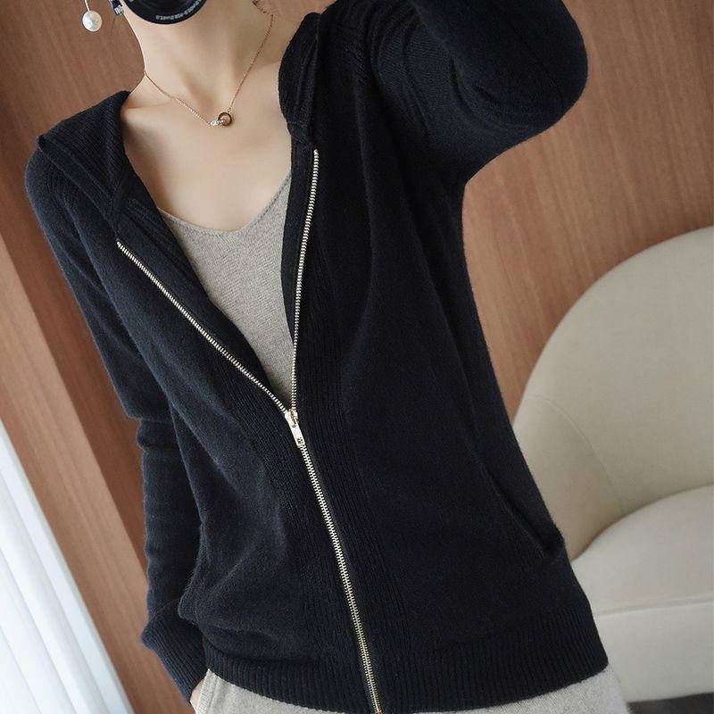 Áo Khoác Cardigan Có Nón Và Dây Kéo Dáng Rộng Thời Trang Cho Nữ 06