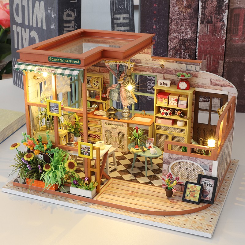 Mô hình nhà DIY Doll House Romantic Password Kèm Mica Chống bụi, Bộ dụng cụ và Keo dán