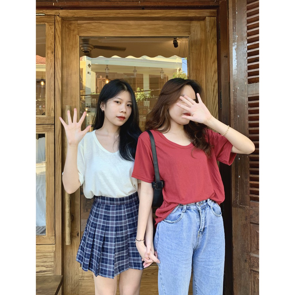 ÁO PHÔNG GIẤY FORM RỘNG CỔ TRÒN MÀU TRƠN BASIC  - ÁO THUN TRƠN CỔ TRÒN | BigBuy360 - bigbuy360.vn