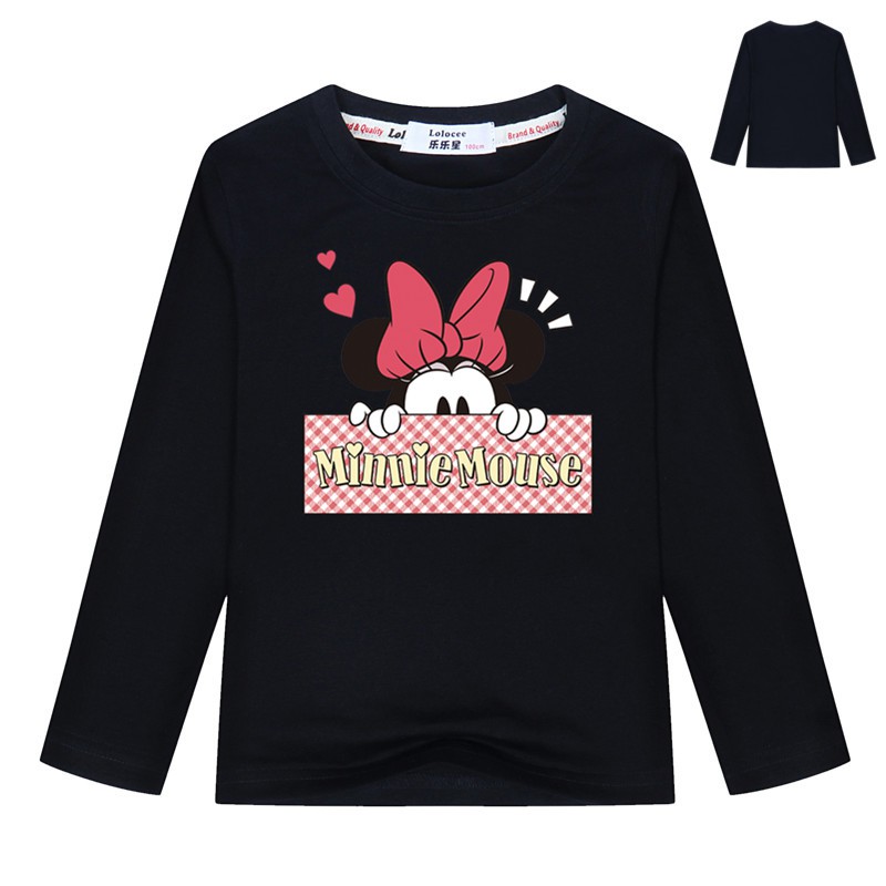 Áo thun dài tay cho bé gái Cổ điển Minnie Chuột mặt Tee Áo cotton