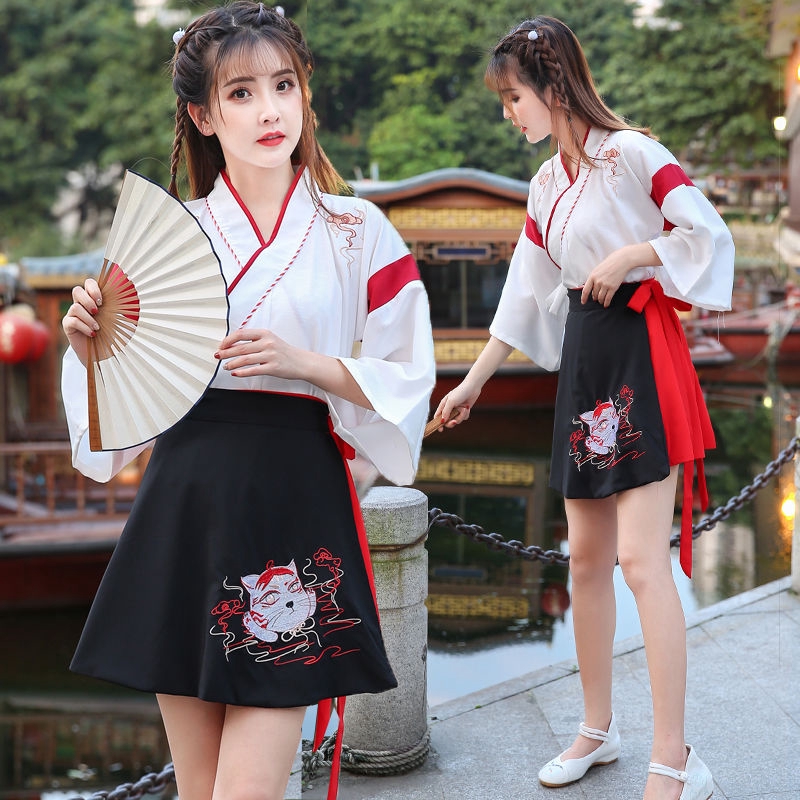 Improved Hanfu cat female student costume and two-piece embroidered collar everyday Chinese style wild summer style | BigBuy360 - bigbuy360.vn