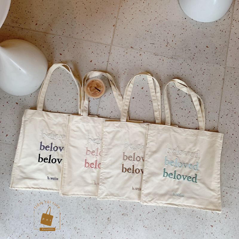 Túi tote đeo vai thêu chữ nổi beloved TP34 | tiemtuitotebypat
