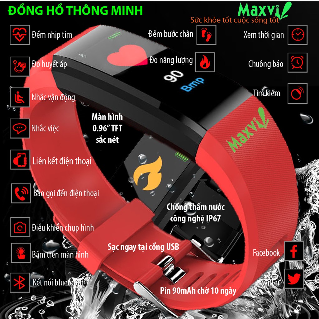 Đồng hồ thông minh MAXI (màu đỏ) đáp ứng mọi nhu cầu thể thao-sức khỏe iMX115