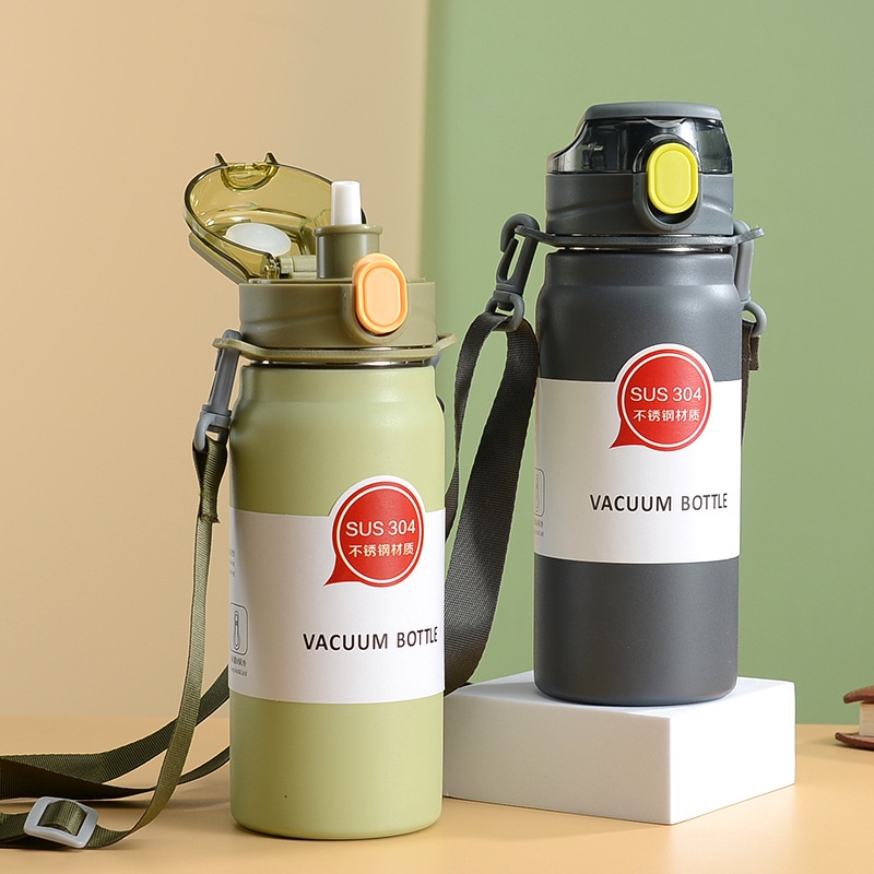 Bình Nước Giữ Nhiệt Bằng Thép Không Gỉ 304 Hai Lớp 800ml Kèm Ống Hút Và Dây Đeo