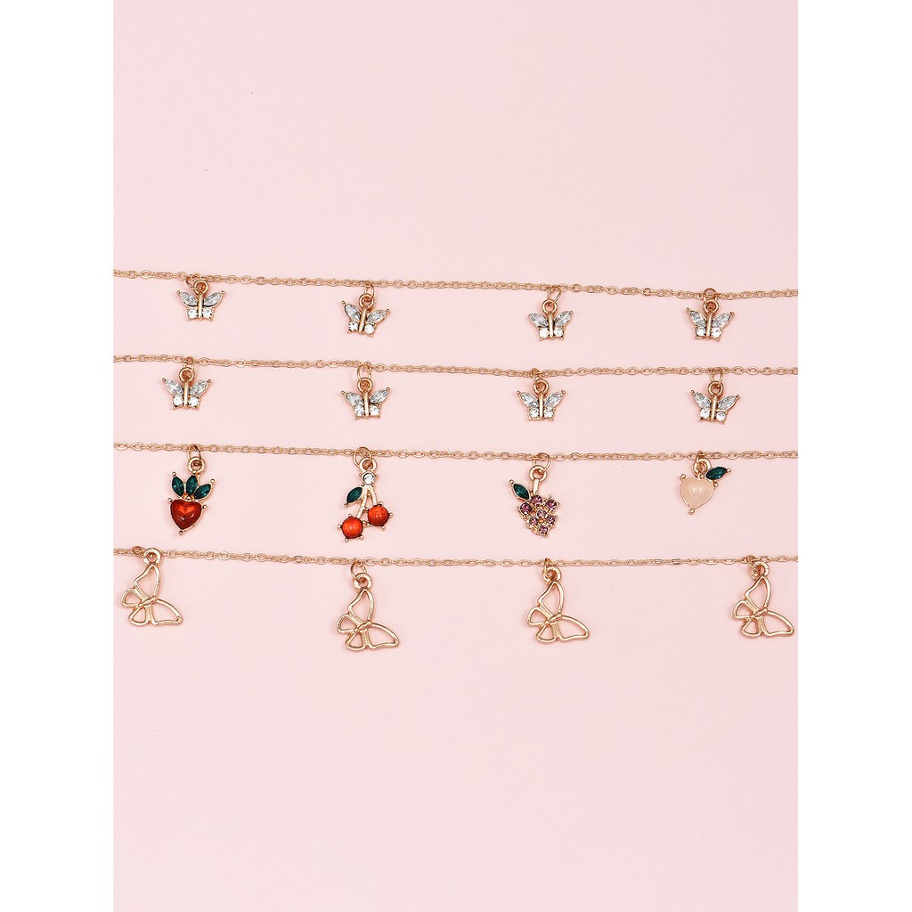 Bộ 4 lắc chân phối bướm/quả anh đào/nho/táo/dâu tây tinh tế phối pha lê làm quà cho nữ tuỳ chọn