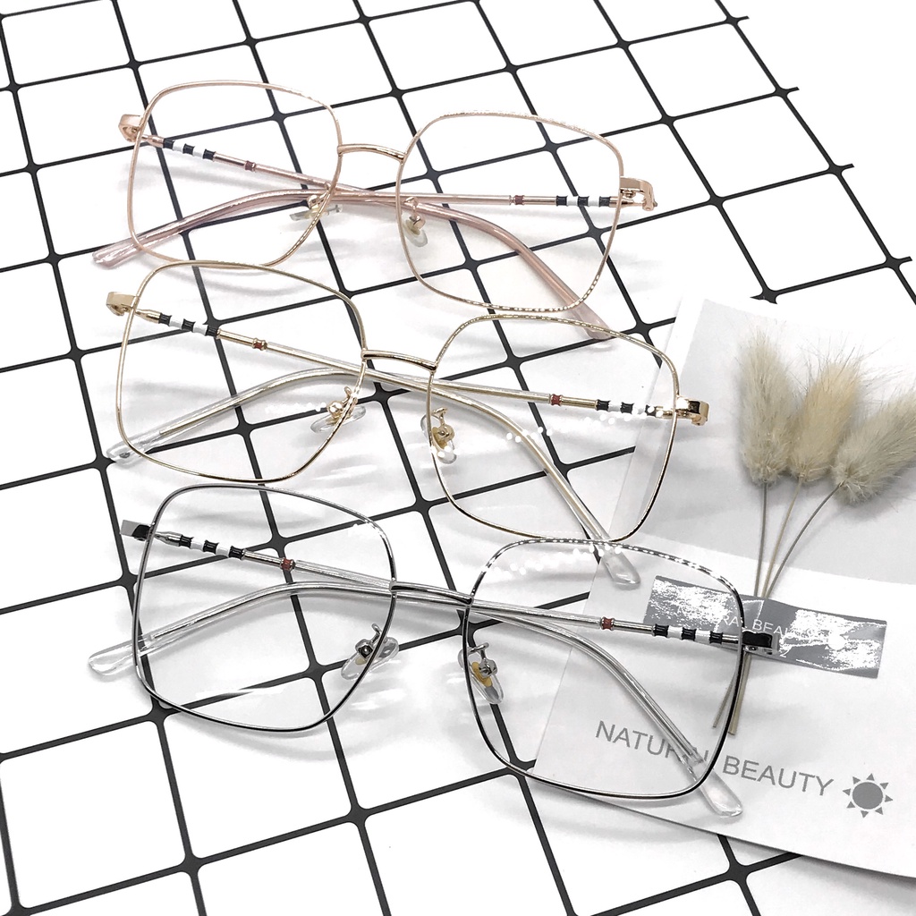 Kính giả cận nữ gọng vuông mắt kính không độ phong cách Hàn Quốc chống ánh sáng xanh đẹp sang trọng HANASO 020