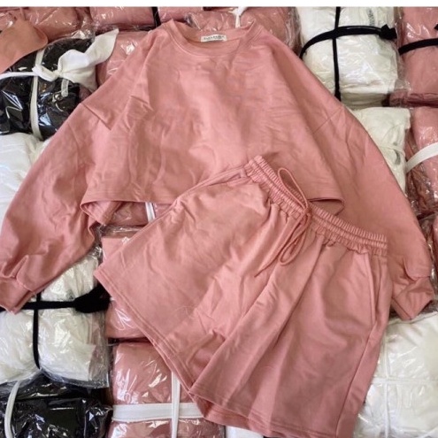 Set áo thun Croptop kèm quần short trơn 3 màu TRẮNG - HỒNG - ĐEN