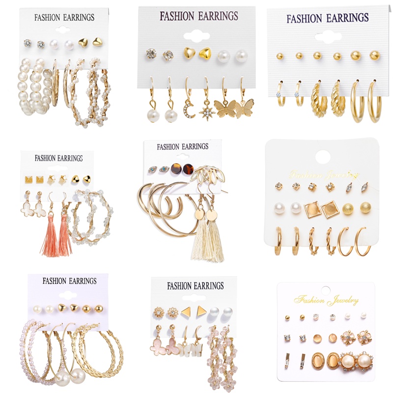 Set bông tai nhiều kiểu tùy chọn phong cách thời trang Hàn Quốc cho nữ