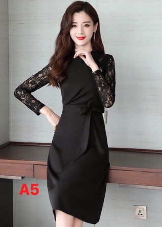 Đầm phối ren dài tay