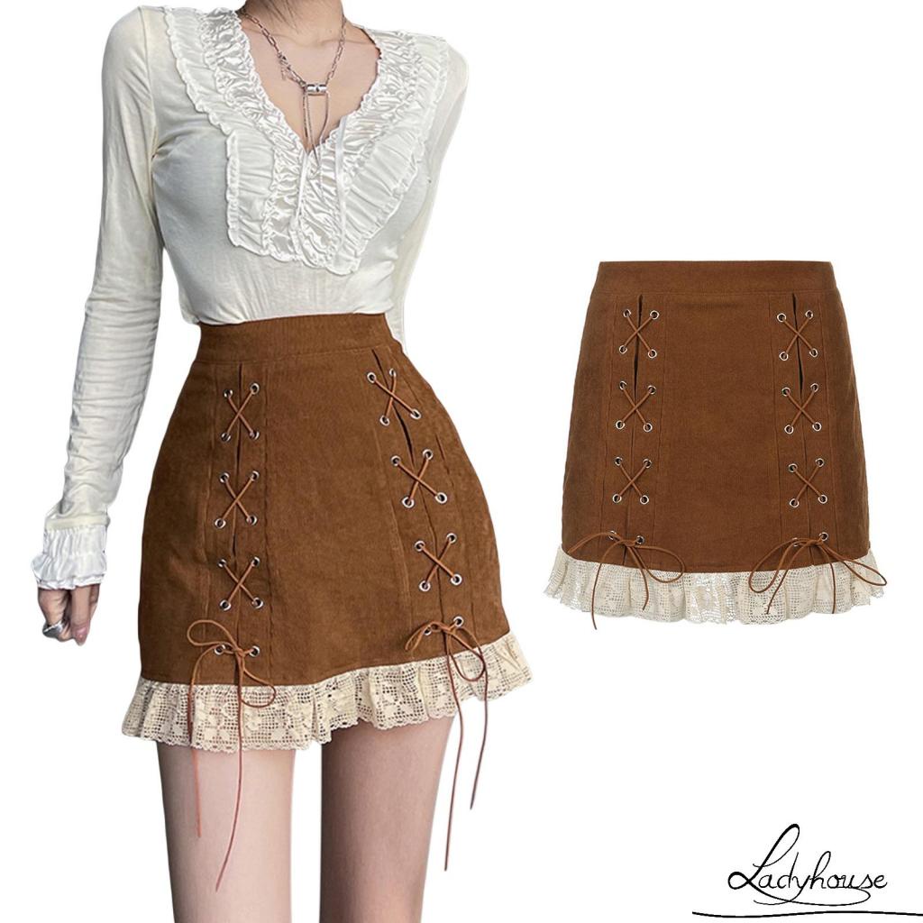 Chân Váy Chữ A Lưng Cao Dáng Ôm Phối Ren Thời Trang Cho Nữ