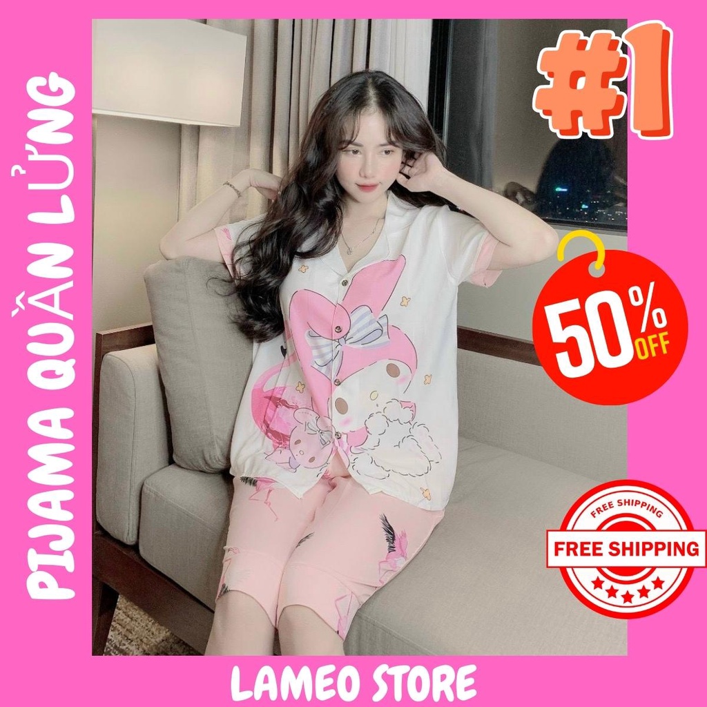 HCM - Bộ đồ ngủ Pyjama Tay Ngắn Quần Lửng cực Hot dễ thương chất Mango lụa cao cấp kiểu mới Lameo Store