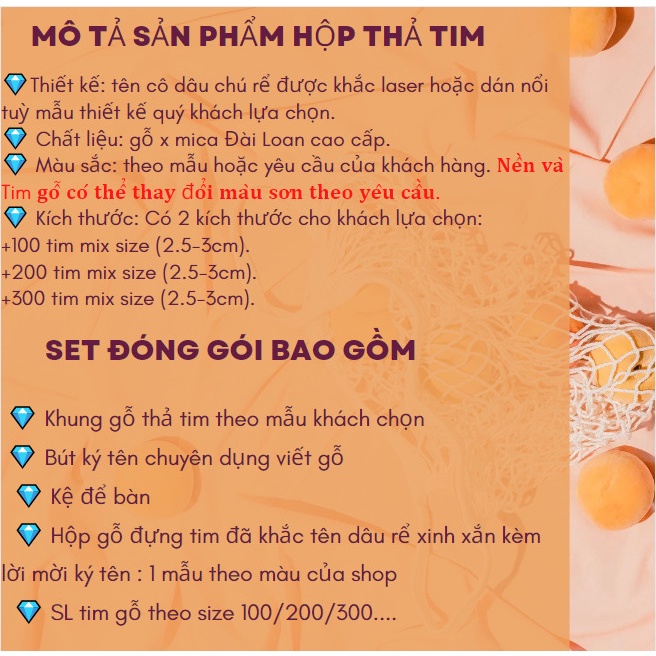 Hộp Thả Tim Nền Gỗ Dáng Hình Chữ Nhật Kèm Hình Dâu Rể | Thao Wedding Guestbook