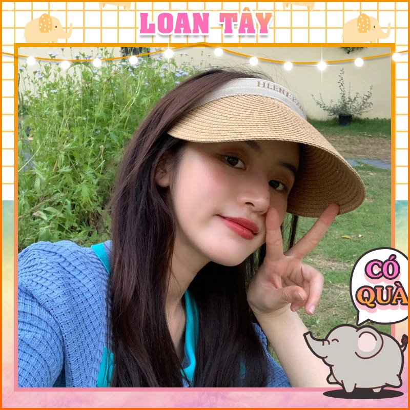 Mũ Cói Hở Đầu Vòng Màu Kem Phối Chữ Nón Đi Biển L2160