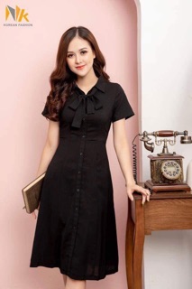 Đầm A cổ đức nẹp đai NK