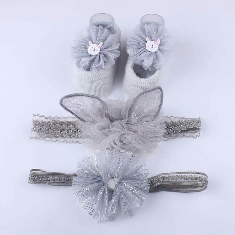 Set 2 băng đô turban và tất vớ chân len cho bé sơ sinh